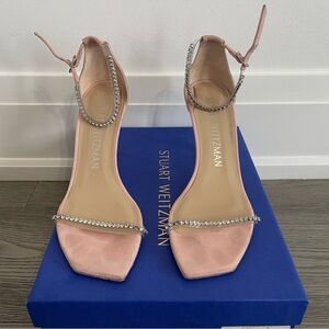 Stuart Weitzman Nudist Glam Leather Sandals with Crystals Ballet Pink Size 39.5